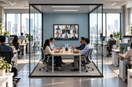 Coolpo Pana in a hybrid meeting room with in-room and remote participants. 